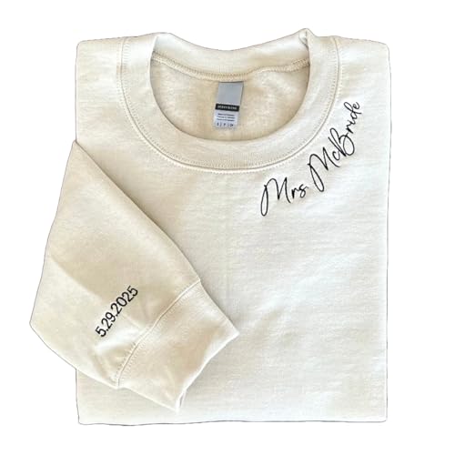 Custom Bridesmaid Embroidered Sweatshirt, Customized Date On Sleeve Sweater, Bride On Neckline, Personalized Bachelorette Party Hoodie, Bridesmaid Gift Multicolor