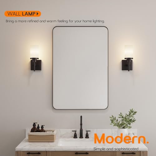 Image of Wall Lights Over Mirror Bathroom Vanity Light Fixtures with White Frosted Glass, Wall Sconce for Porch Hallway Entrance, Oil Rubbed Bronze T001ORB-L1