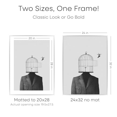 Image of Homeforia Poster Frame 24x32 Silver, High End Metal 24 x 32 Large Picture Frame with Mat 20 x 28 Photo, 24x32 Silver Frames Matted to 20x28 Print, 32x24 Thin Frames, Tempered Glass, Wall Kit, Set of 1