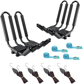 2 Pairs Heavy Duty Kayak Rack-Includes 4 Pcs Ratchet Tie-Mount on Car Roof Top Crossbar-Easy to Carry Kayak Canoe Boat Surf Ski (J-Bar Rack)