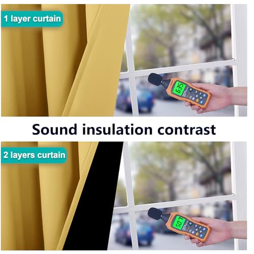 Image of NICETOWN 100% Blackout Curtains with Black Liners, Solid Thermal Insulated Full Blackout 2-Layer Lined Drapes, Energy Efficiency Window Draperies for Bedroom (2 Panels, 42 inch W by 63 inch L, Bright Yellow)