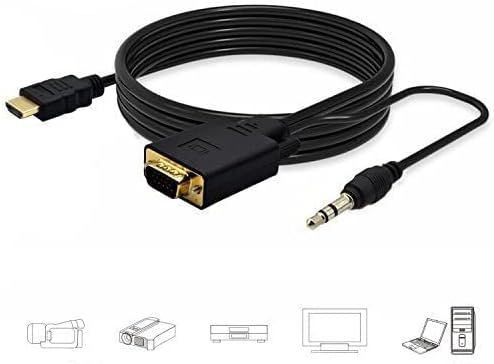 eBerry 1080P Full HD HDMI to VGA Converter Adapter Cable w/ 3.5mm Stereo Audio Output One-Way Signal Conversion from HDMI (PC, Laptop, Xbox,) to VGA (Monitor, Projector, TV), 1.8m/6ft