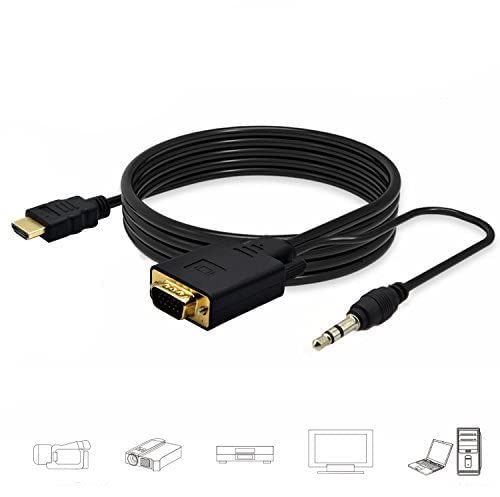 eBerry 1080P Full HD HDMI to VGA Converter Adapter Cable w/ 3.5mm Stereo Audio Output One-Way Signal Conversion from HDMI (PC, Laptop, Xbox,) to VGA (Monitor, Projector, TV), 1.8m/6ft