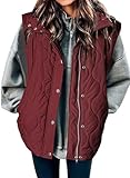 EVALESS Trendy Cropped Puffer Vest Women Plus Size Lightweight Quilted Stand Collar Sleeveless Jackets Fall 2023 Button Zip Up Warm Coat Outerwear with Pockets Red XX-Large