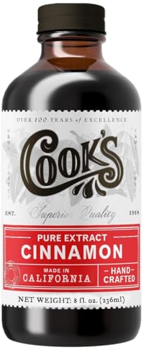 Cook's Pure Cinnamon Extract Made From Fine Ceylon Cinnamon, Premium All Natural Cinnamon Extract for Baking, Cooking, Beverages and Candies, 8 oz