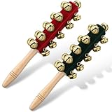 Cindeer 2 Pcs Christmas Hand Sleigh Bells Wooden Handle Jingle Bell Musical Instruments Shaker Rattle Musical Percussion Instrument for Xmas Holiday Wedding Birthday Party Favors (21 Bells)