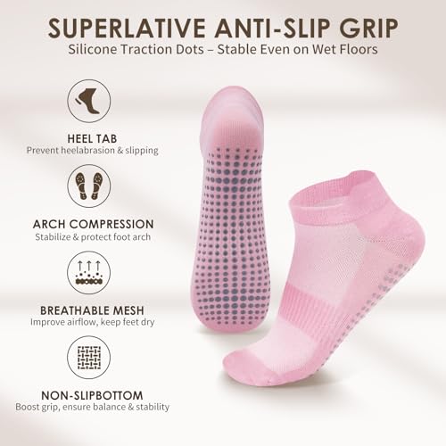 Pilates Socks Grip for Women Non-Slip Grippy Yoga Socks Ankle for Barre, Ballet, Barefoot Training & Hospital Use3