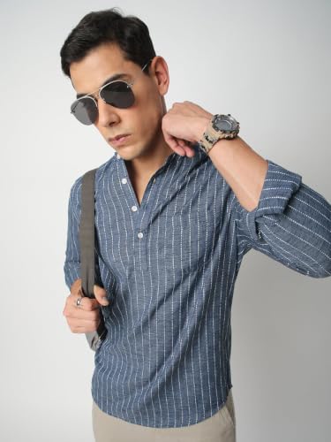 Image of VASTRADO Aegean Blue Chalk Striped Kurta MK5805A