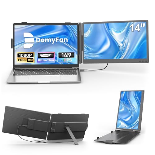 domyfan 14' Laptop Screen Extender, Ultra-Thin FHD 1080P IPS Dual Portable Laptop Monitor Extender for 13-17' Laptops, Plug & Play with HDMI/USB-A/Type-C, Compatible with Windows, Mac, Android