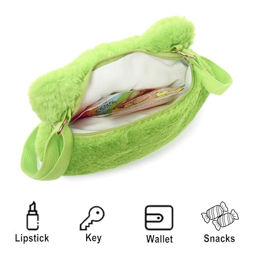 Image of Cute Frog Crossbody Bag for Women - Kawaii Fluffy Purse Small Novelty Purse Stuffed Animal Bag with Adjustable Strap (Green) | Soft Cotton Blend