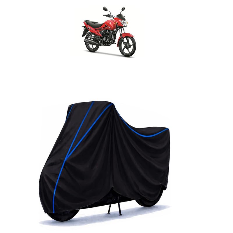 Image of Suzuki Hayate 110 Bike Cover Water Resistant Universal Motorcycle Rain | Heavy Duty UV Protection, Dust, Scratch Indoor Outdoor All Weather with Black Blue Piping Elastic