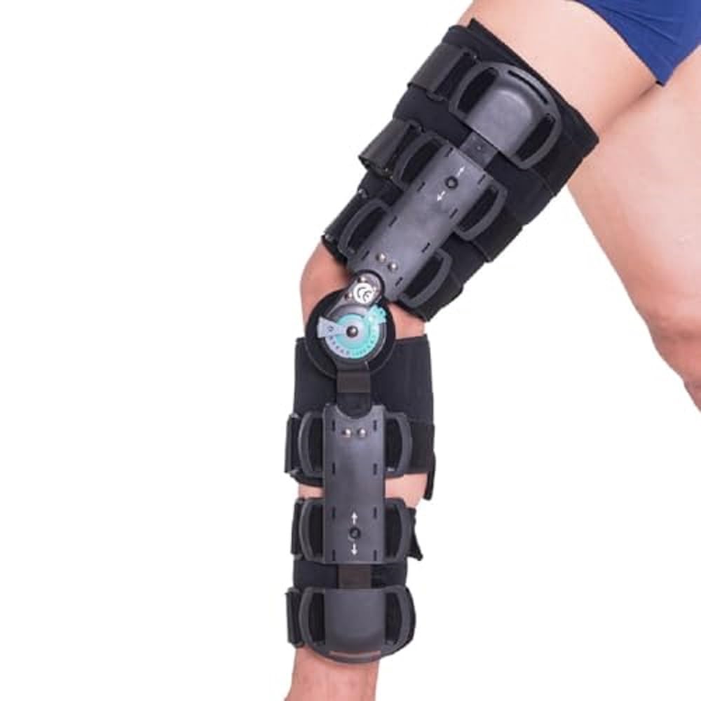 Universal Hinged Knee Brace Telescoping Orthosis Knee Brace, Adjustable Leg Stabilizer – Post Operative Injury Support for One Size Fits Most - Unisex