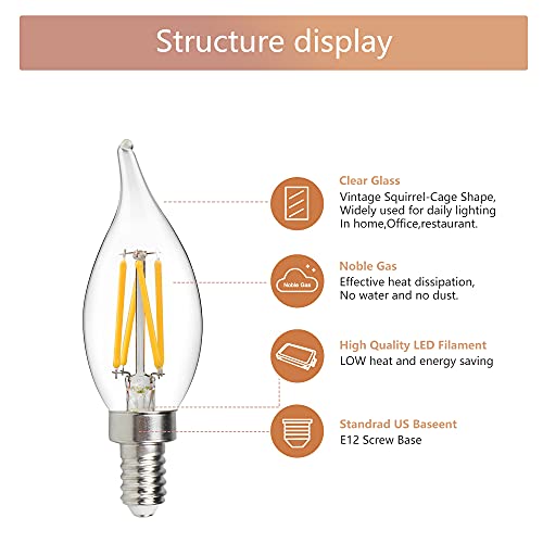 Amdtu 6 Pack Dimmable E12 4W Equivalent 40 Watt 2700K Soft White Flame Tip Candelabra Led Bulbs , Ca11 Type B Candelabra Bulbs, 400 Lumens For Ceiling Fan,Dining Room,Light Fixture-Ul #TOP3