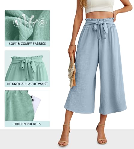 Image of IWOLLENCE Women Flowy Loose Wide Leg Pant Summer Beach Casual Trousers high Waist Adjustable Knot Business Work Casual Pants