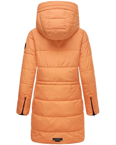 MARIKOO Damen Wintermantel warmer Steppmantel lang mit Kapuze und hohem Kragen Karumikoo XVI Apricot Sorbet Gr. 3XL