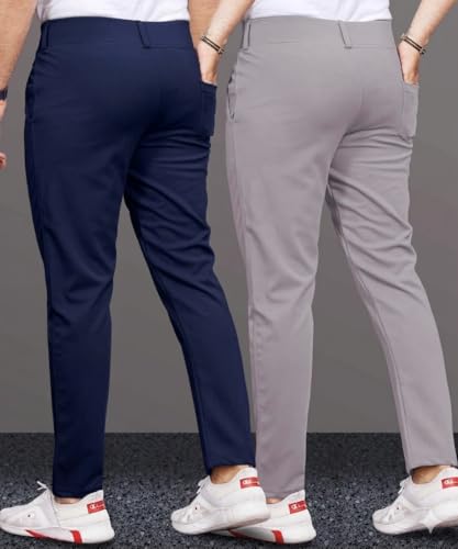 Image of Men's Slim Fit Lycra Formal Trousers Combo | Stretchable Smart Casual Pants for Office Wear | Mid-Rise Flat Front Stylish Chinos