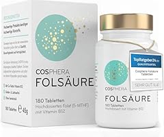 Folsäure Tabletten - Hochdosiert mit 800 μg Folat und 25 μg Vitamin B12 pro Tablette - 180 vegane Tabletten im 6-Monatsvorrat - Mit 5-MTHF, dem best verwertbaren Vitamin B9