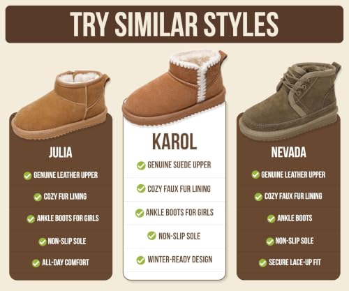 Image of Project Cloud Girls 100% Genuine Leather Non Slip Fur Lined Ankle Boots | Water Resistant Lightweight Memory Foam Insole Cozy Fall Shoes for Boys & Girls Kids Footwear Outdoor Everyday Kids Boots
