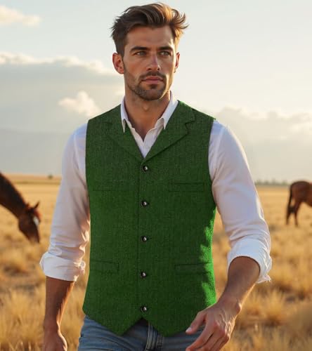Men's Herringbone Tweed Suit Vest,Retro Men Waistcoat Formal Casual2