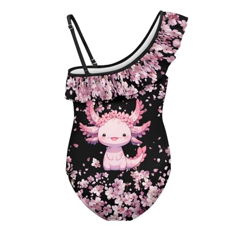 Cherry Blossoms Axolotl Girls Bathing Suits Size 5-6 Girls' One Piece Swimwear Summer Sports Bathing Suit Beach Back Cross Shoulder Strap Quick Dry Swim Suit Athletic Practice Swim Wear2