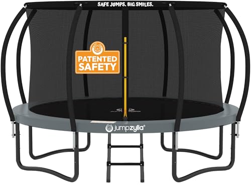 Image of JUMPZYLLA Trampoline Outdoor 8FT 10FT 12FT 14FT 15FT 16FT with Enclosure and Ladder, ASTM Approved Recreational Trampoline for Kids and Adults, Anti-Rust Coated Frame