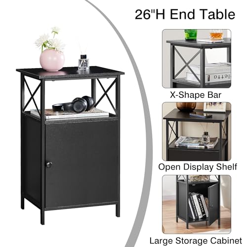 Vecelo END TABLES Black End Side Table, Modern Night Stand With Storage Space And Door,Nightstands For Living Room,Bedroom,Lounge thumb #3