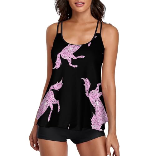 Tankini licorne rose pour femme avec short de garçon et robe plage