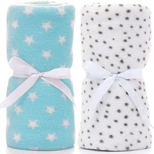 LeerKing Couverture Bebe Lot de 2 Plaid Polaire Hiver Ultra-léger Douce Baby Flanelle pour Bébé Fille Garçon Enfants Blanc & Bleu 75 * 100CM