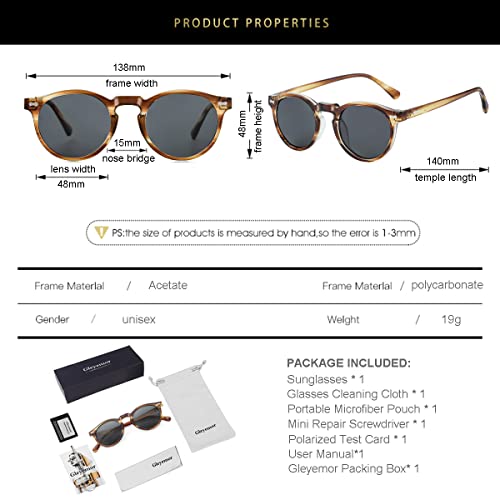 Image of Gleyemor Vintage Polarized Sunglasses for Men Round Sunglasses UV400 Protection Retro Hand-crafted Acetate Frame