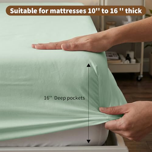 Image of HBHLFZ Twin XL Fitted Sheet Only, Soft Breathable Bottom Sheet - 39 inchx80 inch Deep Pockets Twin XL Size Fitted Sheet - All Around Stretch Fit, Wrinkle Resistant, Colorfast - Easy Care, Green