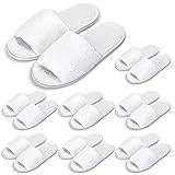Shinymoon 8 Pairs Disposable Velvet Open Toe Non Slip Spa & Travel Slippers - White, Medium