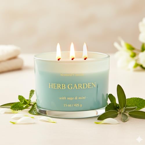 Amazon Brand Solimo-Glass Decal Solid HERB Garden Candle | 425gm | 12W x 8.5H cm