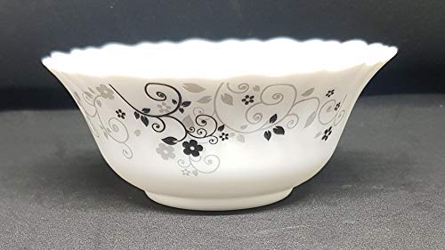 Image of Diva From La Opala Laopala Diva Mystrio Black Desert Set (White),5 Pcs, Opal Glass,Floral Serving Bowl Veg Bowl