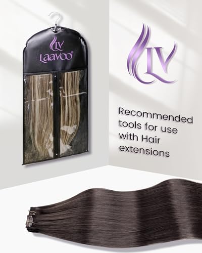 Image of LaaVoo Clip in Hair Extensions Brwon Hair Extensions Clip ins Mocha Brown Human Hair Clip in Extension Straight 20 Inch 5Pcs /80g
