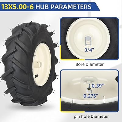 GICOOL 13x5.00-6 Tiller Tire and Wheel, 3/4 Axle Size, 3-1/8 Centered Hub, Compatible with Craftsman & Troy-Bilt Tiller Replacement