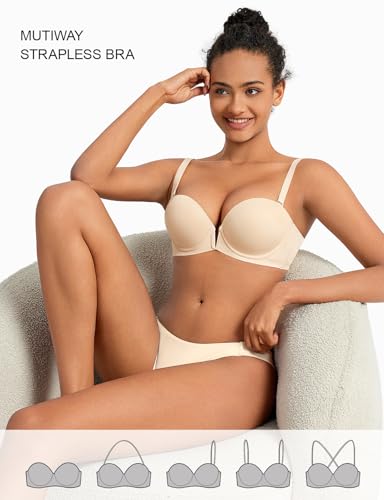 Strapless Push Up Bras for Women Deep Plunge Thick Padded Add 1 Cup Underwire Bra4