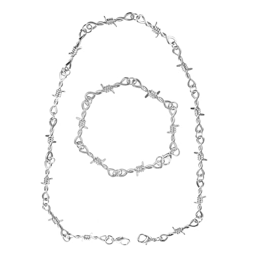Telooco Stacheldraht Halskette und Armband Set Punk Gothic Metalldraht Armband Halsketten für Hip Hop Rock Y2k Halskette Tägliche Vielseitige Persönlichkeits Accessoires für Herren Damen