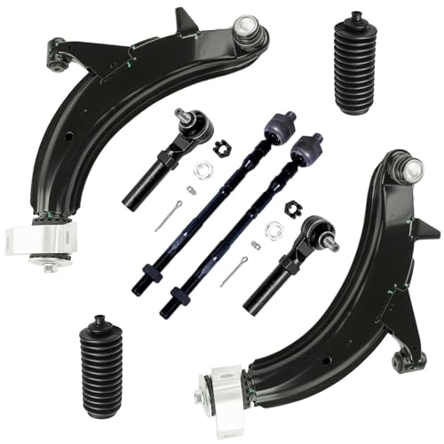 Image of Detroit Axle - Front End Control Arms Suspension Kit for 2003-2005 Subaru Forester, 2 Lower Control Arms with Ball Joints 4 Outer Inner Tie Rod Ends 2 Boots 2004 Replacement