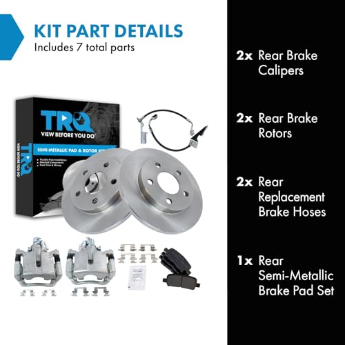 Image of TRQ Rear Brake Pad and Rotor Set Semi Metallic Rotors Calipers Compatible with 2005-2009 Buick LaCrosse 2005-2008 Pontiac Grand Prix
