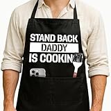 Funny Black Grill Apron with Pockets for Man,Daddy,Husband,Father in Law,Standback Daddy is Cooking,Dad Grilling Apron Gifts from Daughter Son,Man BBQ Cooking Gifts for Birthday Christmas -23