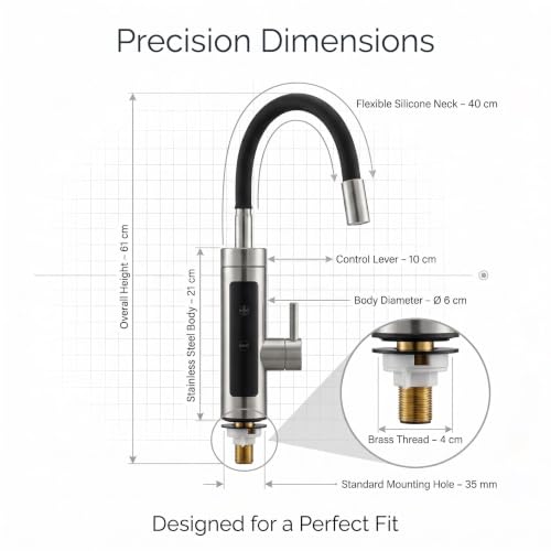 Image of Stainless Steel Thermostat Instant Water Heating Faucet with Touch Control Panel Tap with Adjustable Water Flow & Temperature Modern Sink Tap with Flexible Spout for Kitchen Basin