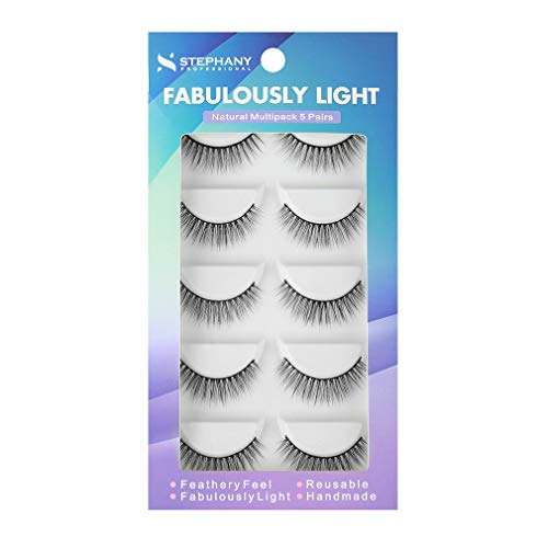 Stephany Natural Multipack 5 Pairs False Eyelashes, Easy to Apply Fake Eyelashes, Reusable Light Weight Eye Lashes