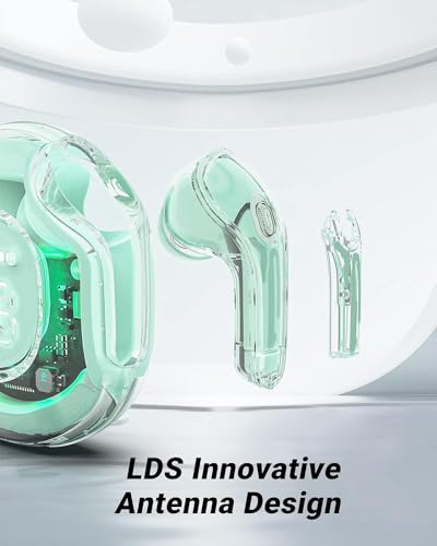 Image of bAss biRd Ultra Pods Pro Bluetooth 5.3 TWS Earbuds, Display, Gaming Mode, AI ENC, Fast Charging Type-C, 13mm Bass Drivers, Transparent Design Premium Sound Under 1000 2024 Wireless (Green)