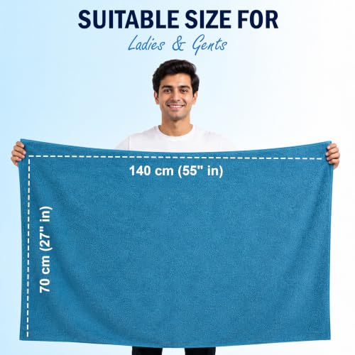 Image of JD FRESH Pack 1 Microfiber Bath Towel for Men & Women, Large Size 70 x 140 cm, 400 GSM Quick Dry Soft Bathing Towel, Bathroom, Shower & Swimming Use - Aqua Blue