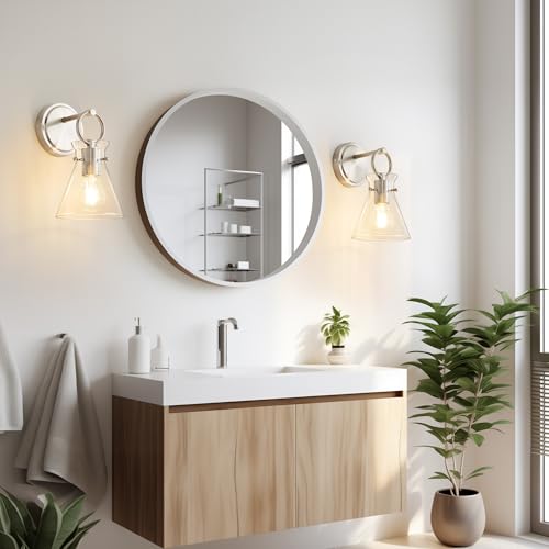 Image of Wall Sconce for Bathroom 6 inch Clear Glass Shade Nickel 1 Pack | Modern Vanity Light Fixtures, Hardwired Wall Mount Lighting, Farmhouse Wall Lights for Living Room