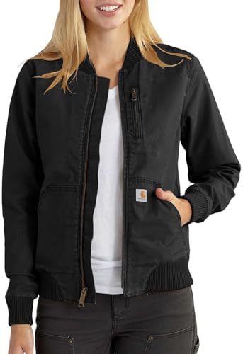 Carhartt Womens Rugged Flex® Relaxed Fit Canvas Jacket Work Utility Outerwear, Black, Large US