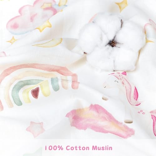 Image of Pea Pod Muslin Toddler Bedding Set 3-Piece - Soft Breathable Crib Bedding with Fitted Sheet, Quilt & Pillowcase for Infant & Kids Bed | Machine Washable Nursery Bed Set, Unicorn Rainbow