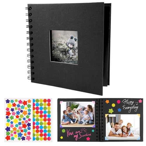 Xyvor 17x17 cm Album Negro Fotos para Pegar y Escribir, Álbum de Fotos de Bricolaje, Album Scrapbook, con 2 Pegatinas, para Cumpleaños, Boda, Aniversario, Navidad (20 Hojas/40 Páginas)