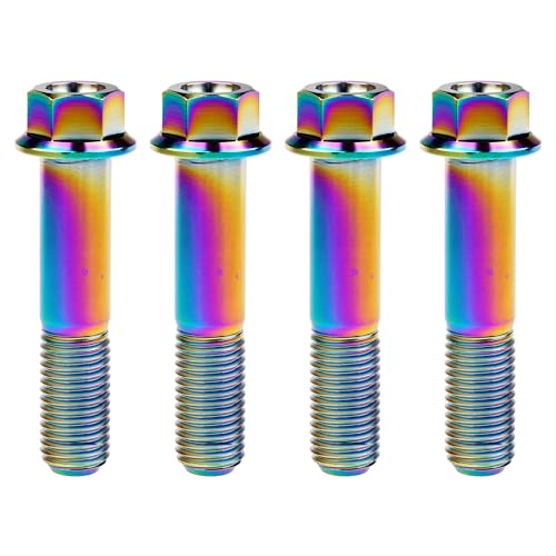 Image of Titanium Bolt M12 30 35 40 45 50 55 60 65 70 75 80 85 90mm Hex Small Flange Head for Motorcycle Car Modification Pack of 4 (M12x55mm Pitch 1.25, Multicolored)