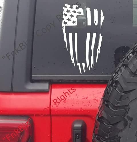 American Flag and Christian Cross Decal Sticker for Jeep Cars SUVs Trucks Vans Windows Walls Motorbikes Laptops | White | 7.5" X 5.0" inches.